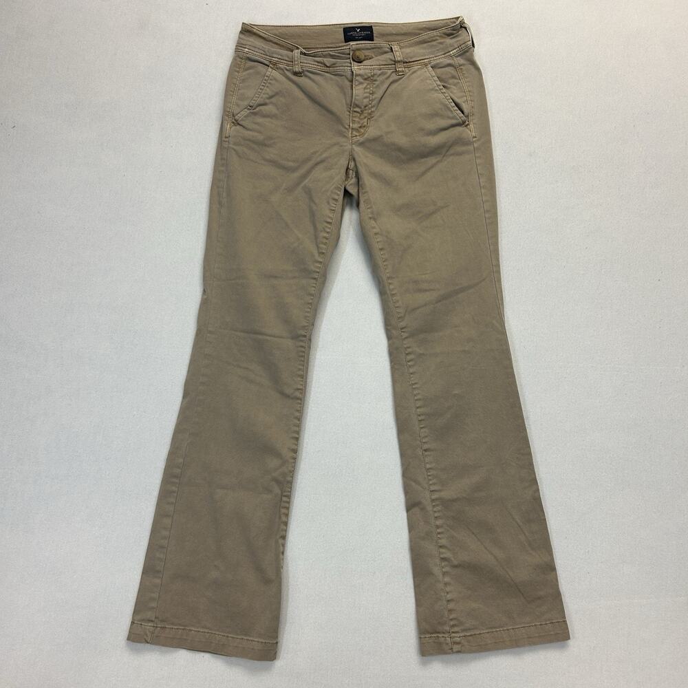 American Eagle Kick Boot Khaki Pants Women's Size 4 Short Stretch Tan Beige Work